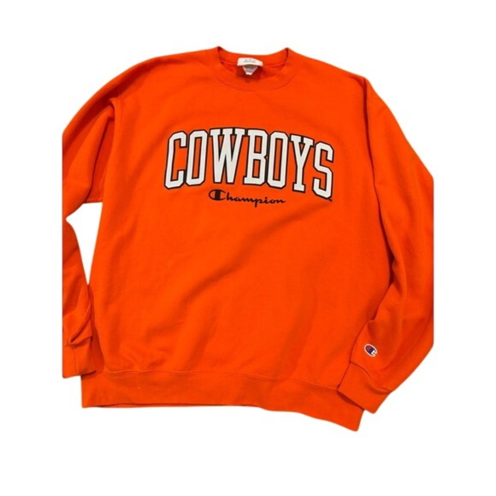 Vintage 90s Champion Cowboys Sweatshirt Mens XL Orange Embroidered Pullover